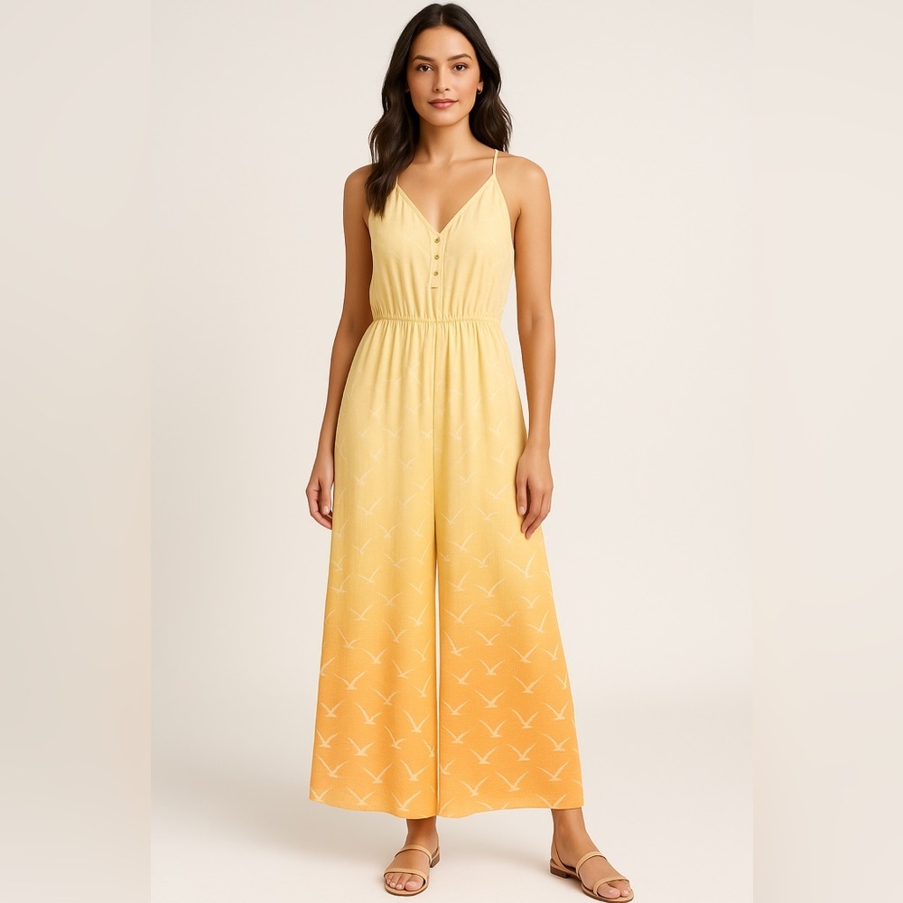 FARM Rio Flowy Chiffon Bird Printed Jumpsuit in Creamsicle Size S/P